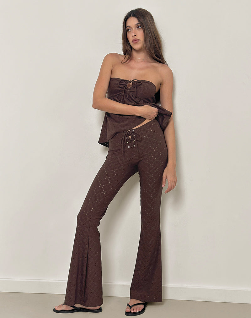 Image of Dan Tie Front Flared Trousers in Broderie Braun