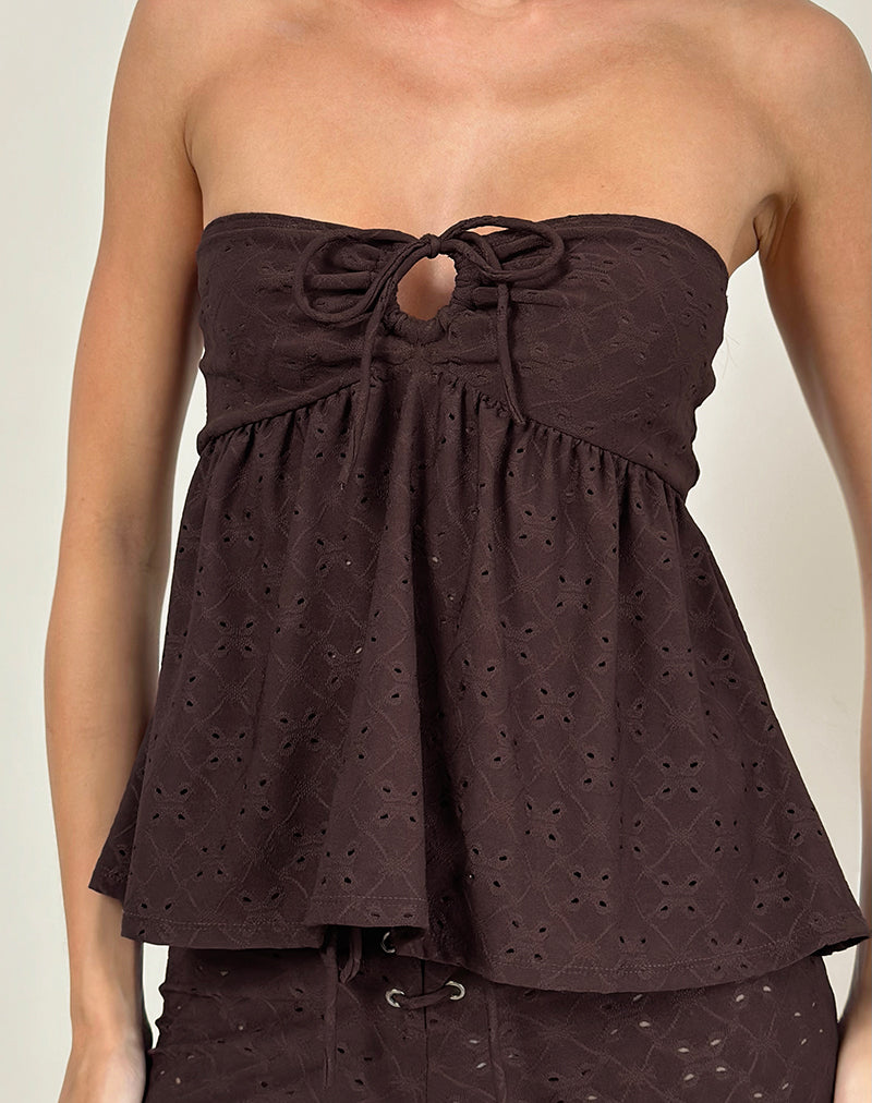 Boyd Bandeau-Top aus Stretch-Broderie in Braun