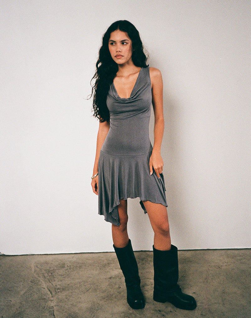 Image of Briar Wasserfall-Minikleid aus Cupro Grau