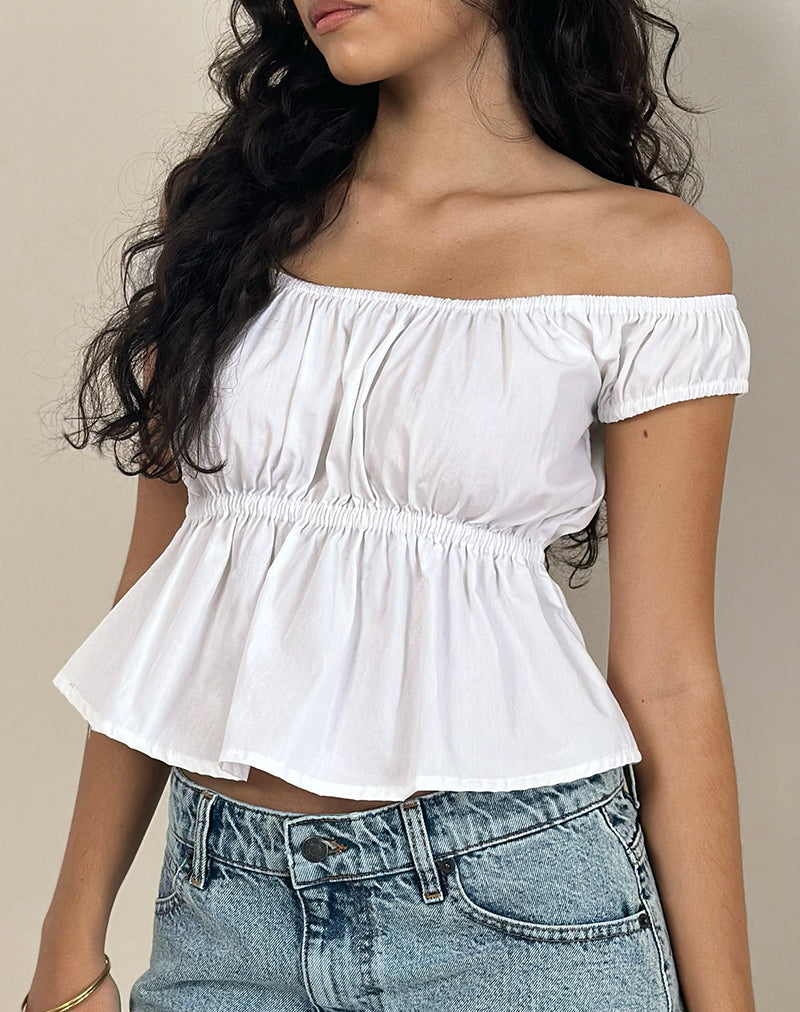 Image of Briari Top mit Kordelzug aus Popeline Weiß