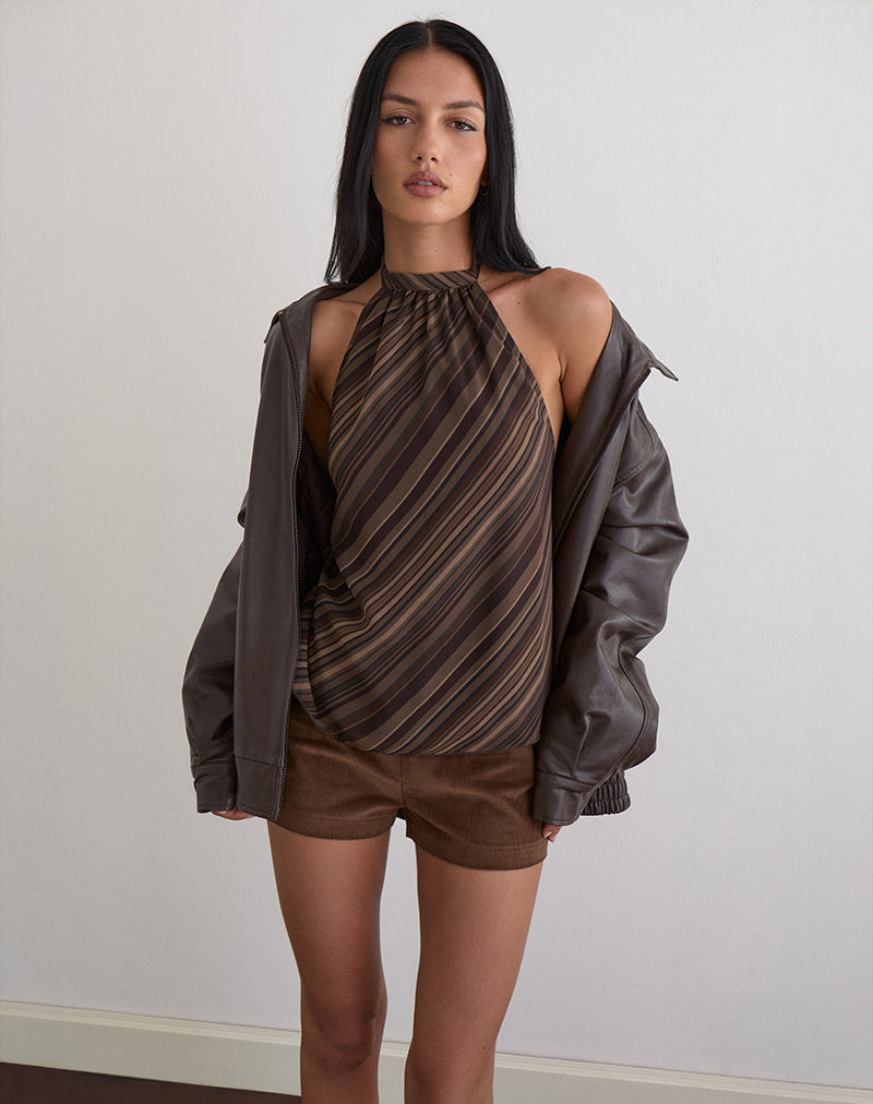 Brielle Top in Chiffon Mix Brown Stripe