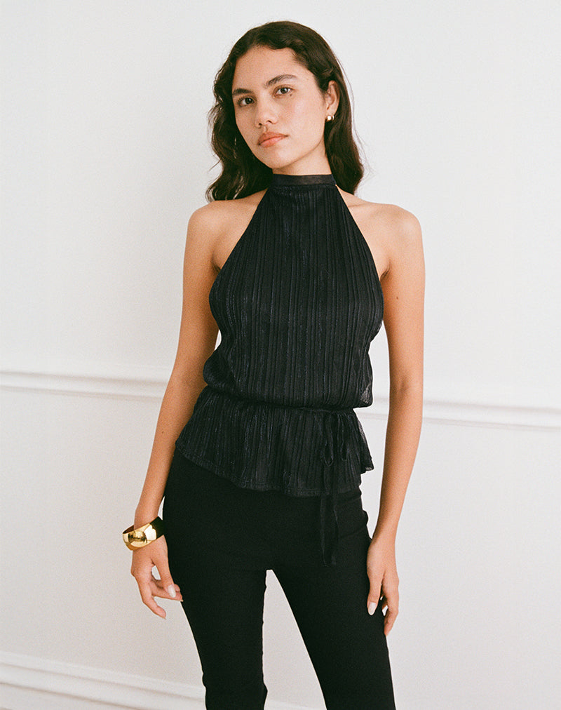 Image of Brienne Top aus Chiffon Plissee Schwarz mit Futter