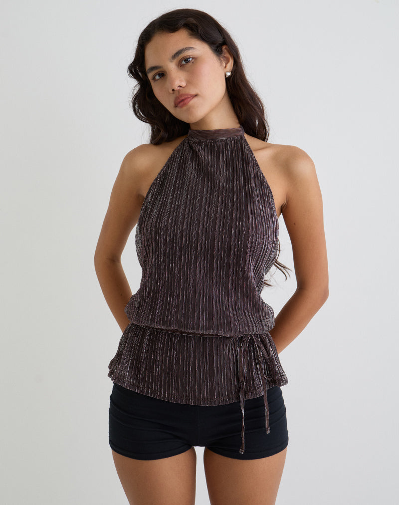 Image of Brienne Top in Braun Schimmernder Scherben Plissee