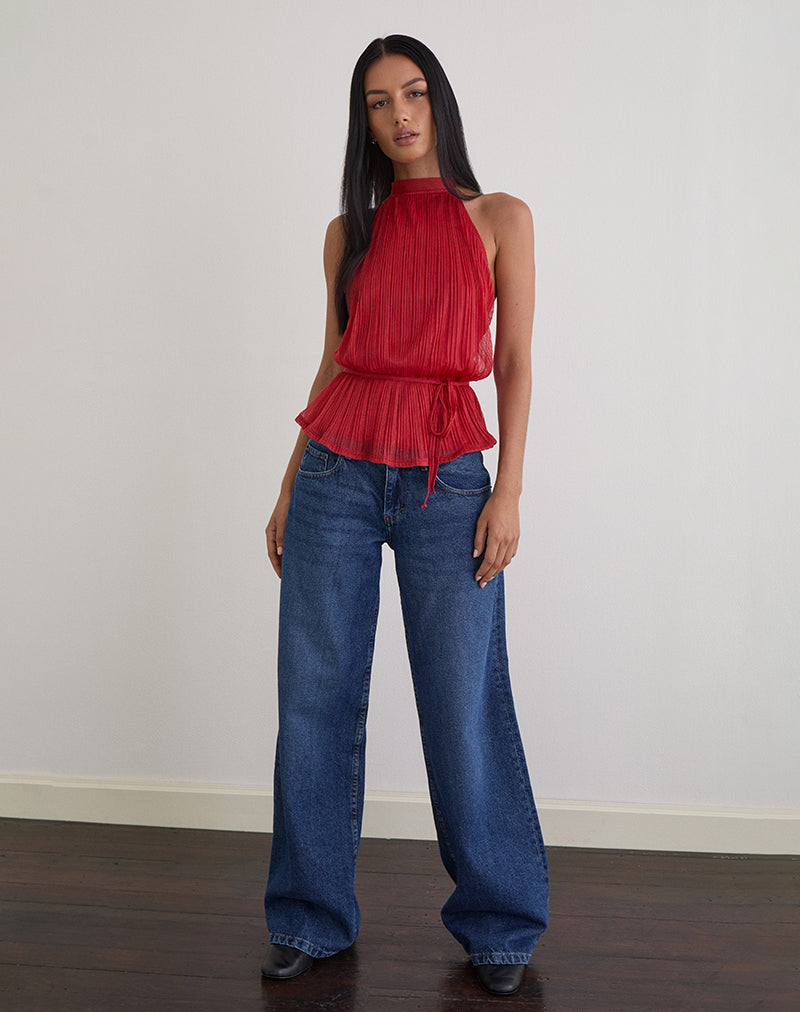 Brienne Top in schimmerndem Plissee Rot