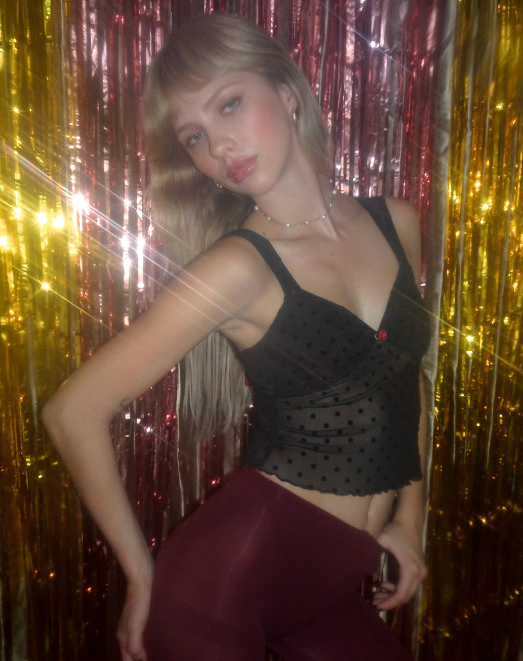 Brietta Mesh Top in Polka Schwarz Flock