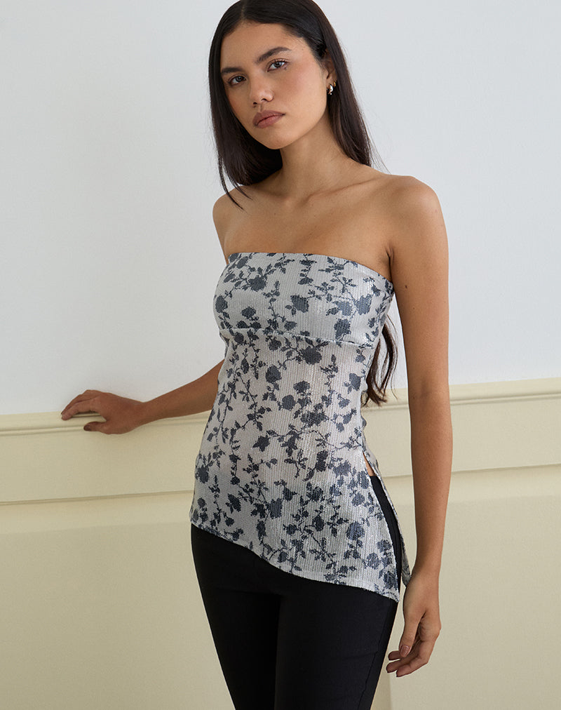 Image of Brilia Bandeau-Top mit Paillettenblüten Grau