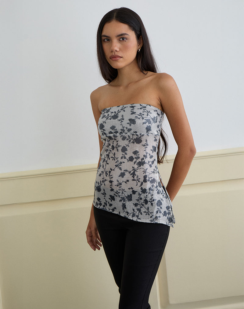 Image of Brilia Bandeau-Top mit Paillettenblüten Grau