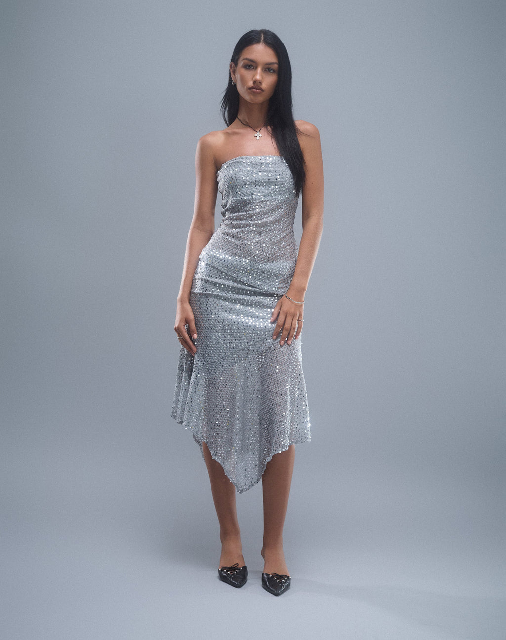 Carita Midirock aus Paillettenstrick Silber