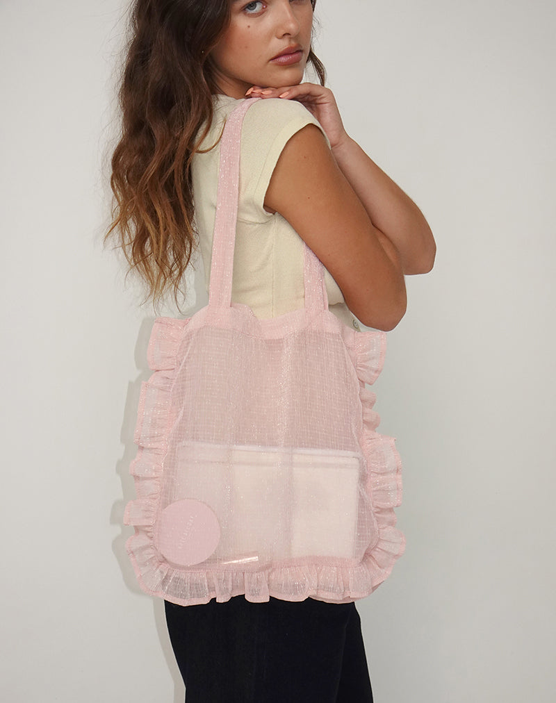 Image of Brinana Tote Bag aus strukturiertem Chiffon Pink