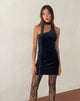 Image of Bripca Ein-Schulter-Krawatten-Minikleid aus schwarzem Samt