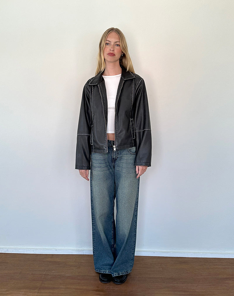 Bild von Brittany Distressed Jacke in PU Schwarz