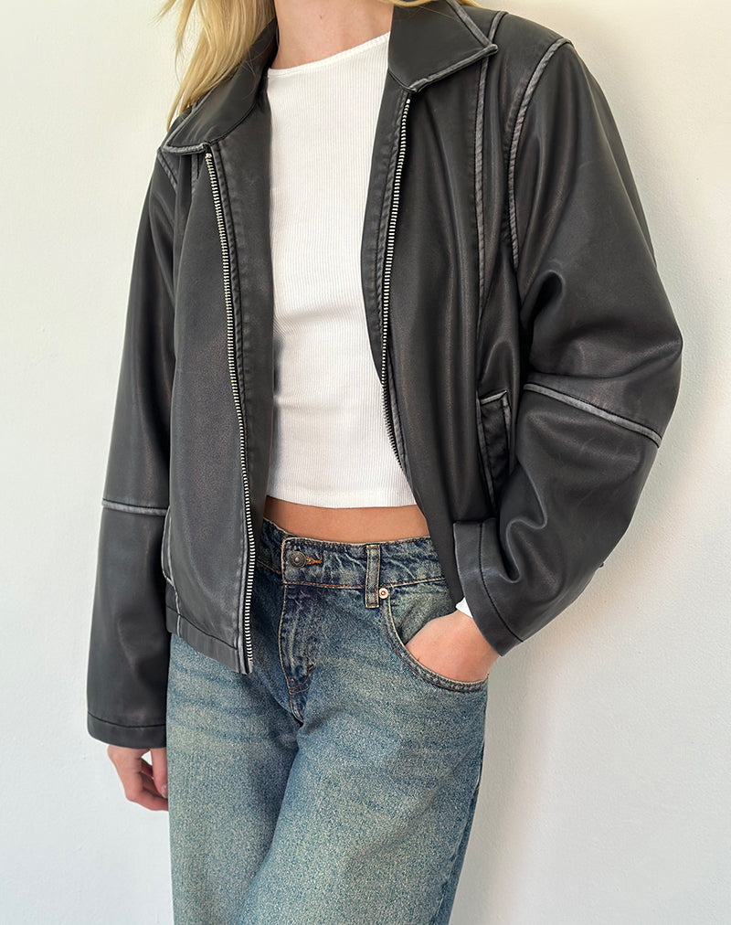 Brittany Distressed Jacke in PU Schwarz