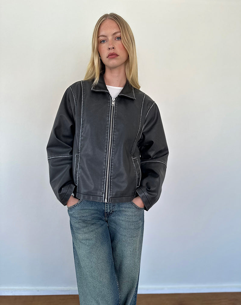 Brittany Distressed Jacke in PU Schwarz