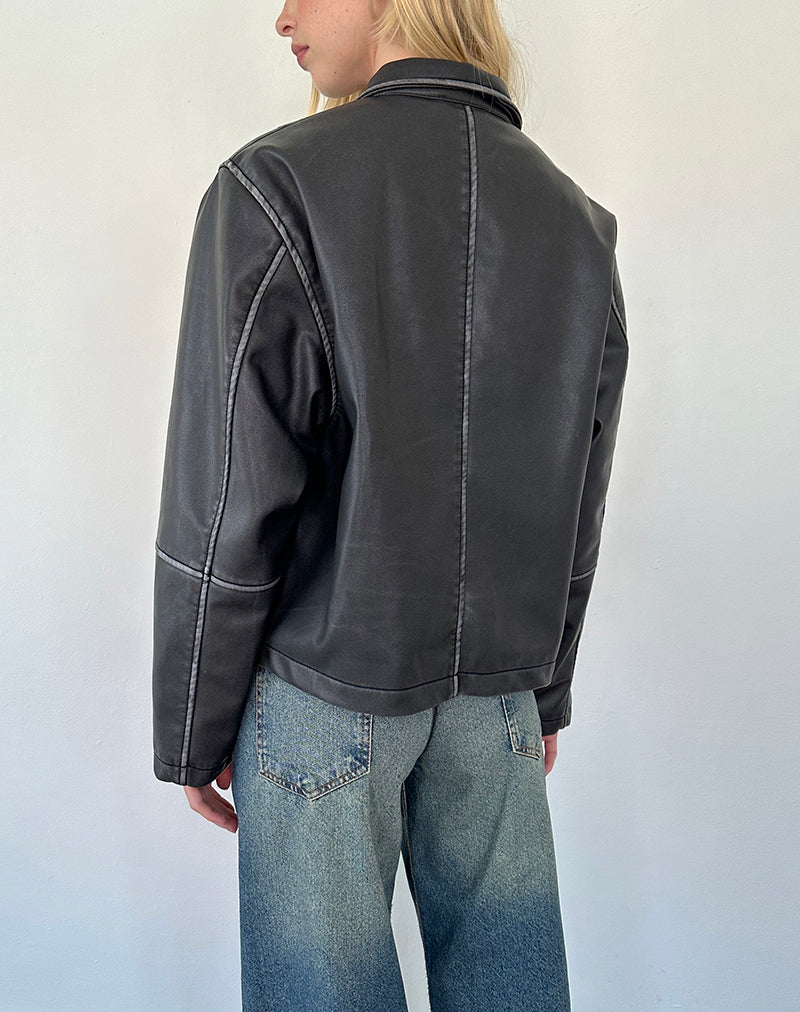 Bild von Brittany Distressed Jacke in PU Schwarz