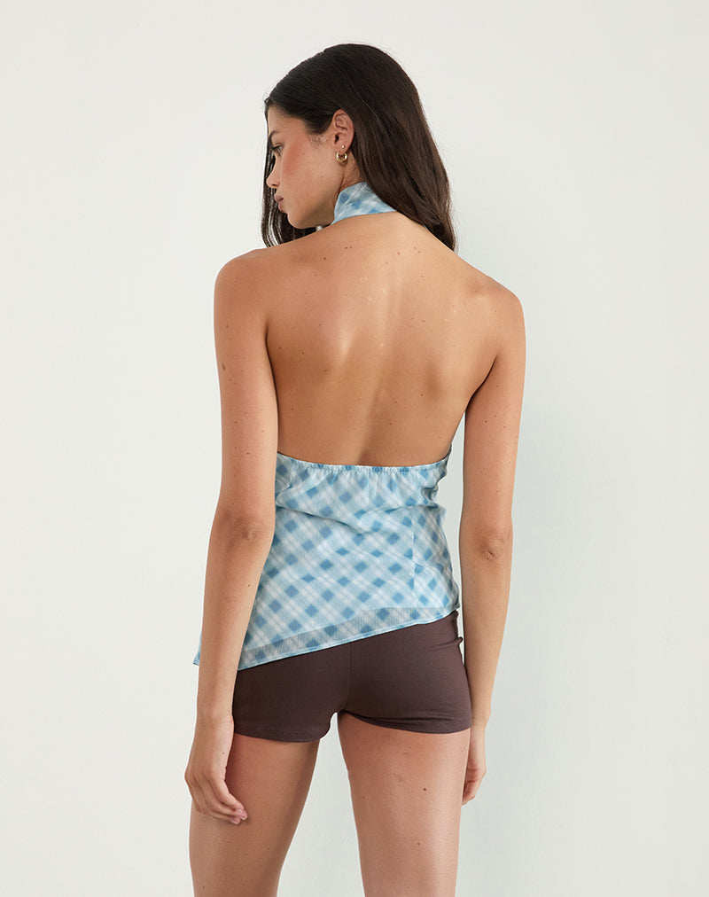 Image of Briva Krawatten-Top in Blurred Check Blau