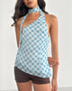 Image of Briva Krawatten-Top in Blurred Check Blau