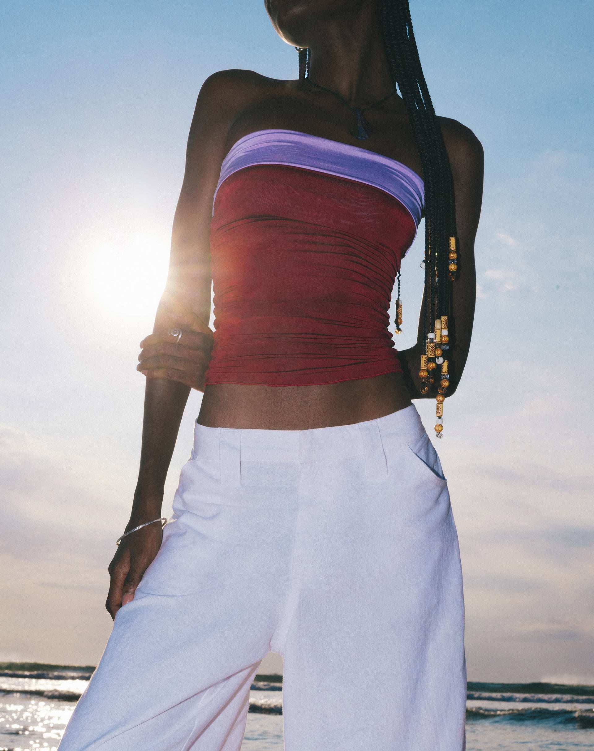 Image of Brylee Bandeau Crop Top in Weinrot Flieder