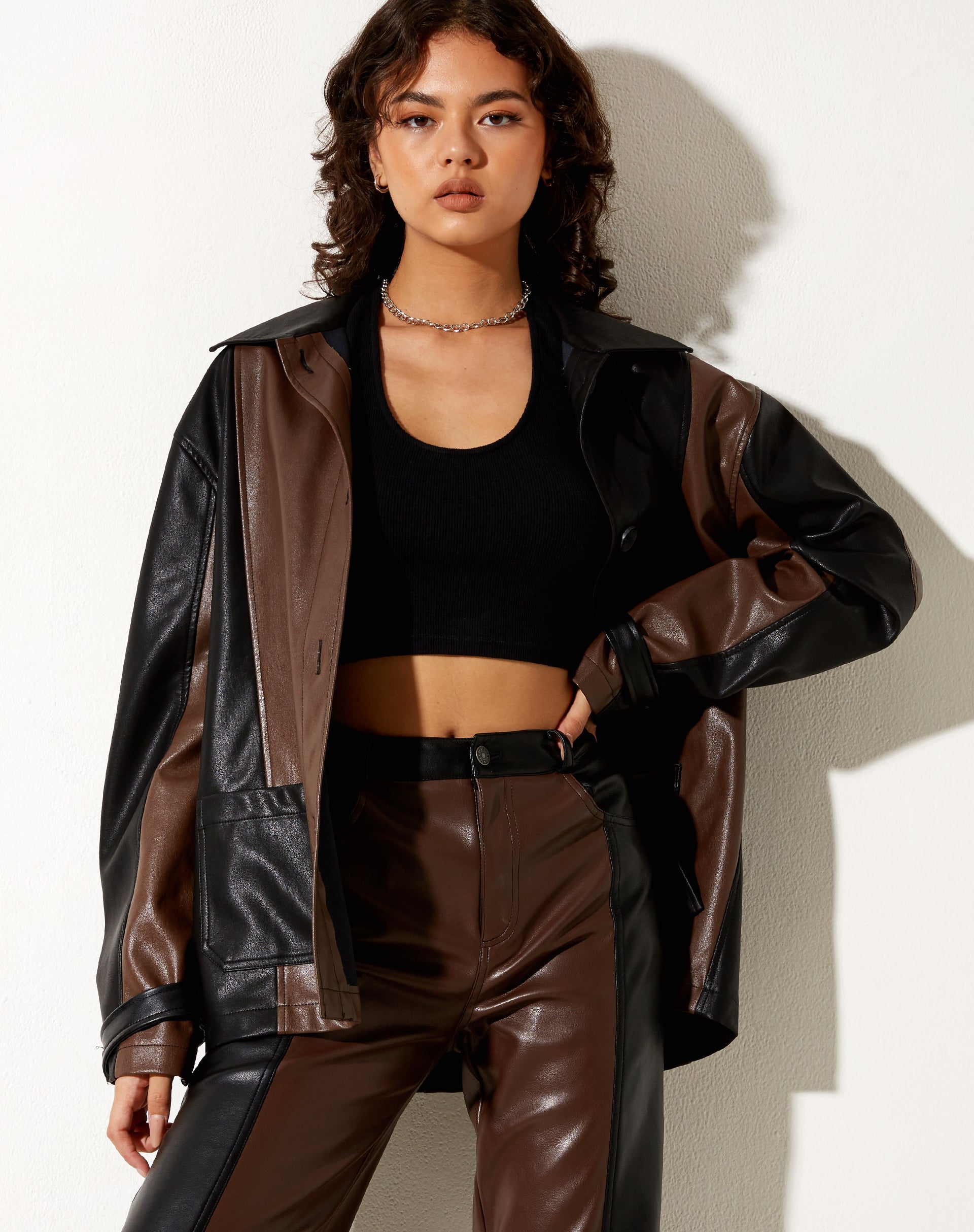Image of Bugi Jacke aus PU Bitter Chocolate