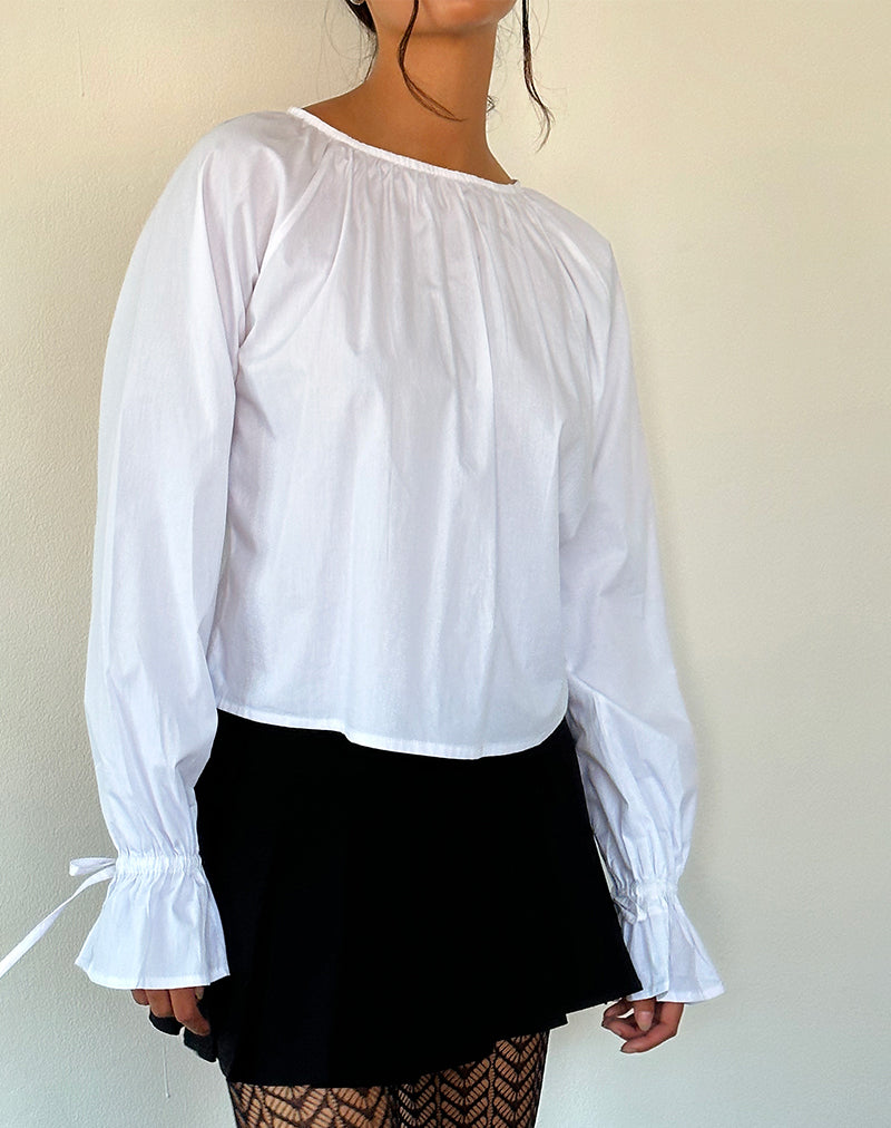 Image of Bulila Bluse mit Krawattenärmeln aus weißer Popeline