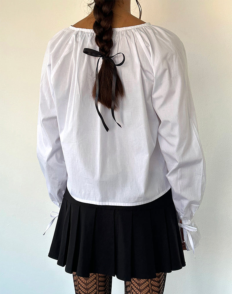 Image of Bulila Bluse mit Krawattenärmeln aus weißer Popeline