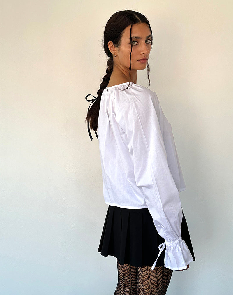 Image of Bulila Bluse mit Krawattenärmeln aus weißer Popeline