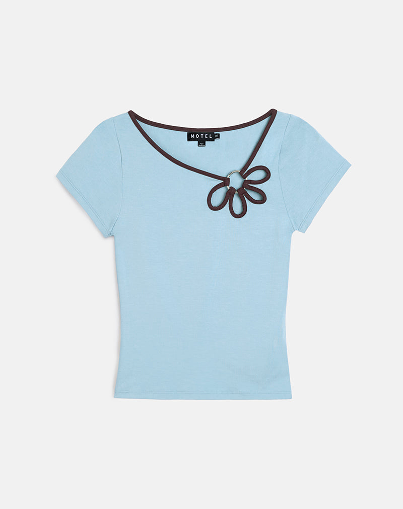 Bunga Flower Cut Out Top in Nantucket Blau mit Schokoladenbindung