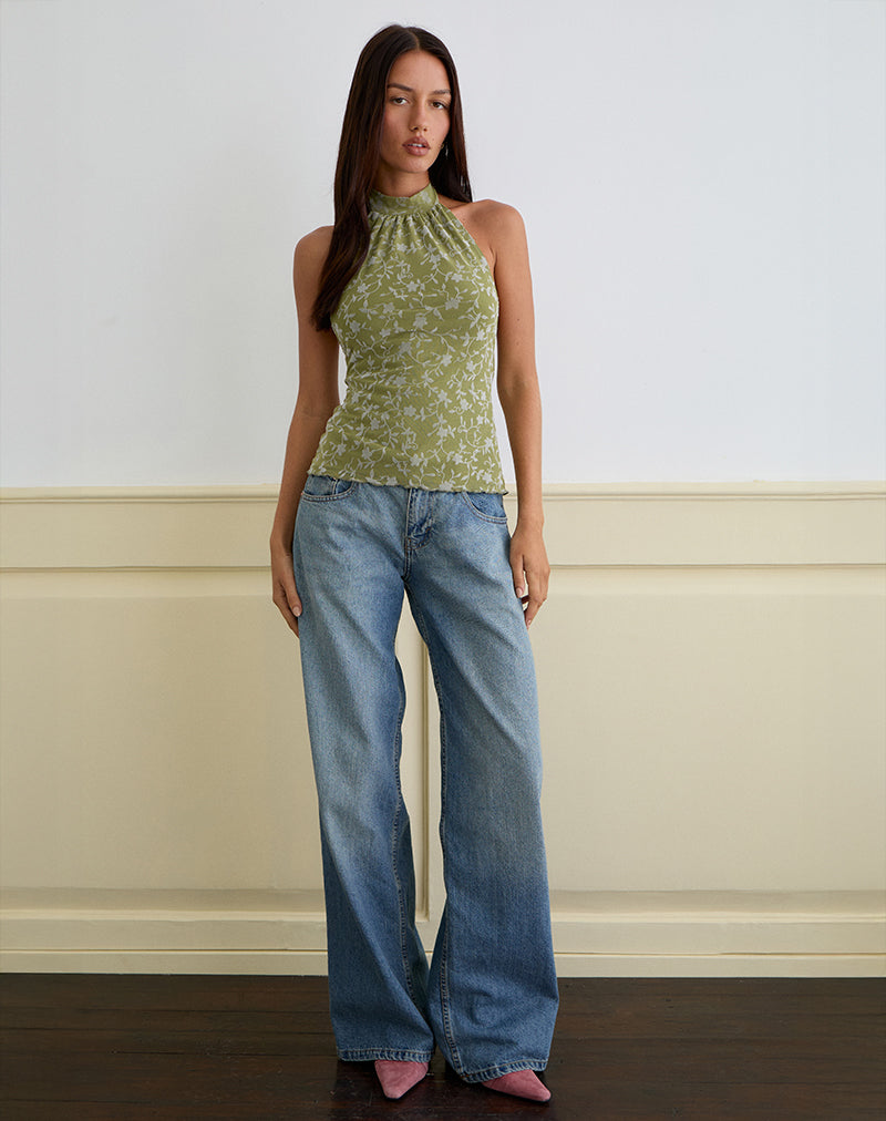 Image of Burkie Neckholder-Top in Pretty Petal Flock Olive