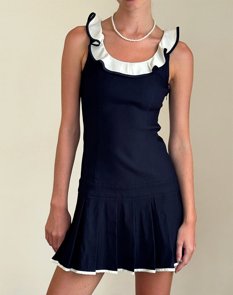 Busari Mini-Kleid mit Rüschenausschnitt in Navy