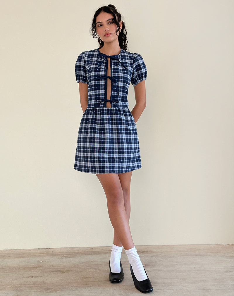 Byan Krawattenkleid aus Tartan in Dunkelblau