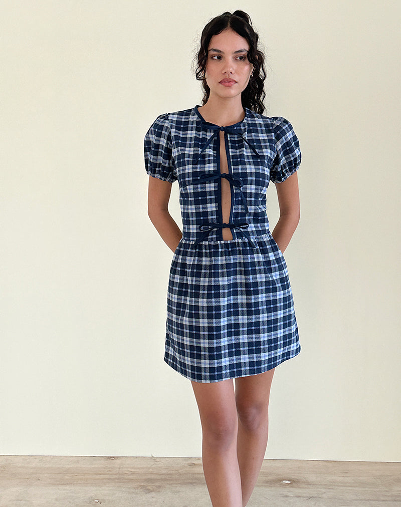Byan Krawattenkleid aus Tartan in Dunkelblau