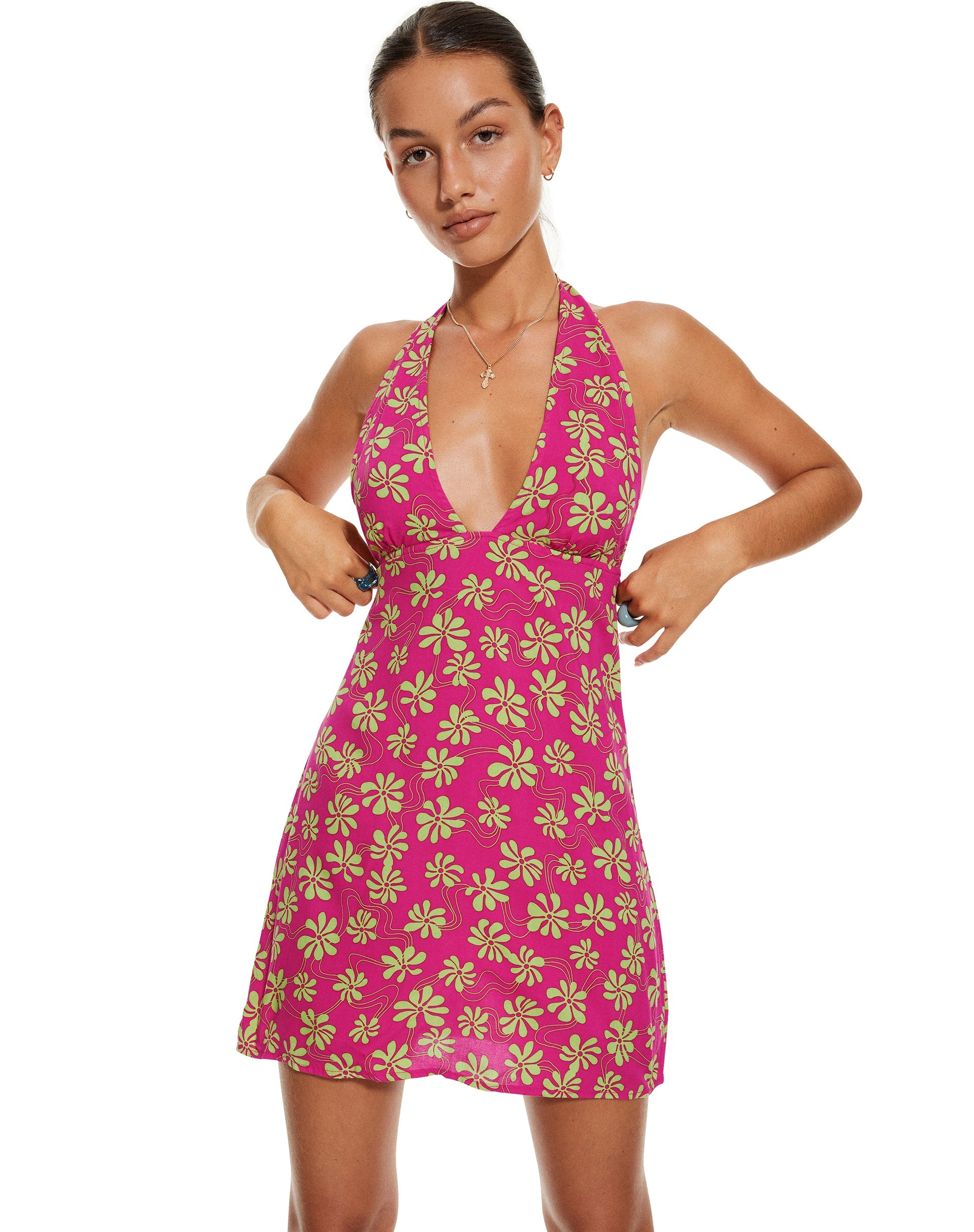 Bild von MOTEL X BARBARA Leana Mini Dress in 90s Beachy Floral Hot Pink