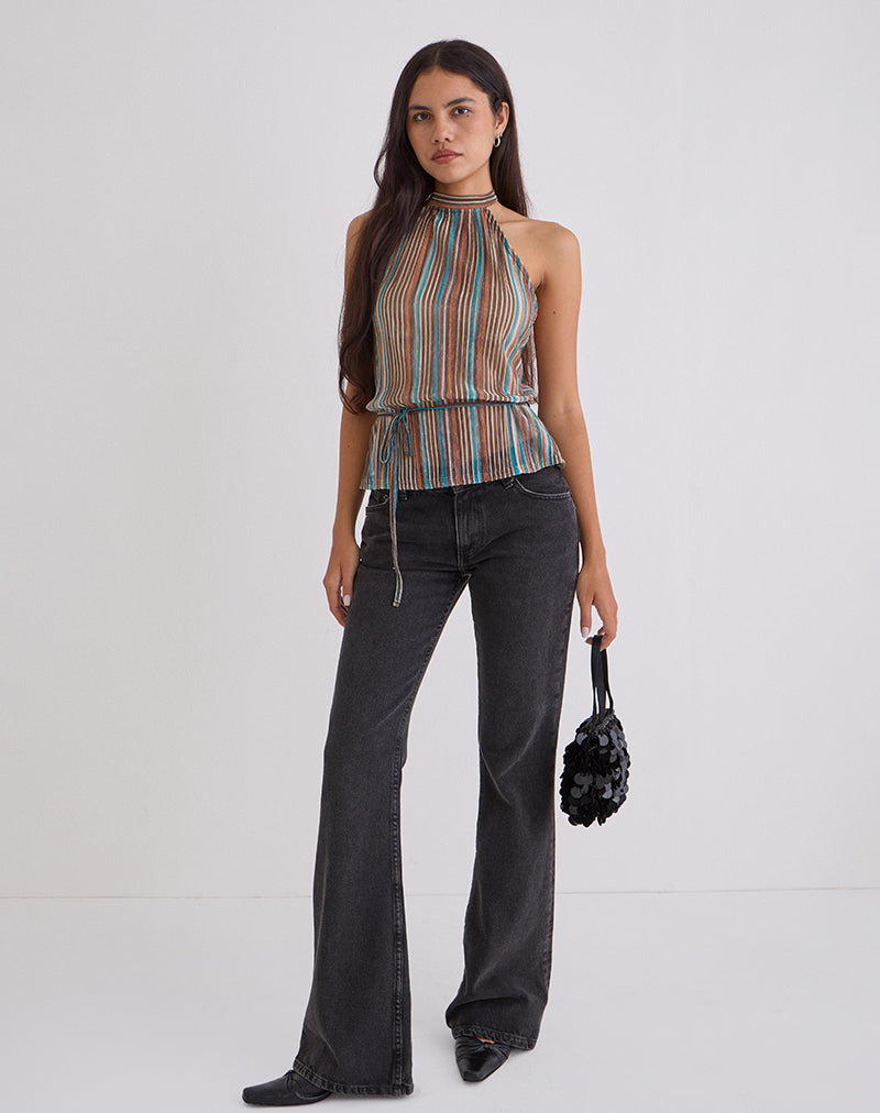 Image of Brienne Top in Blau und Braun Schimmernde Plissees
