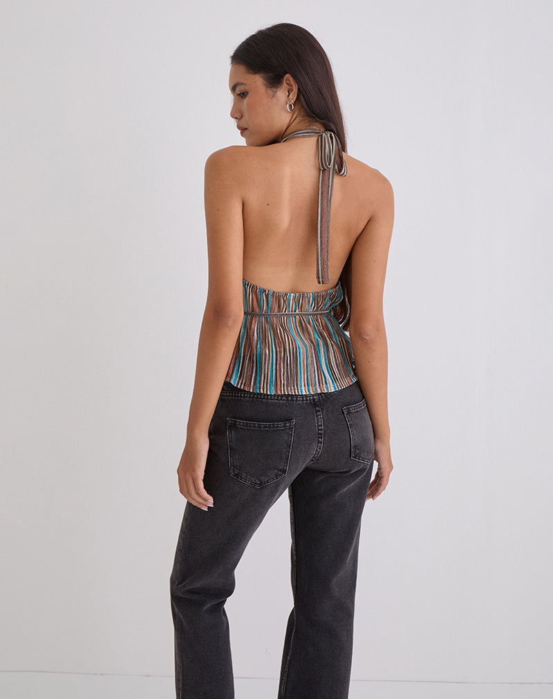 Image of Brienne Top in Blau und Braun Schimmernde Plissees