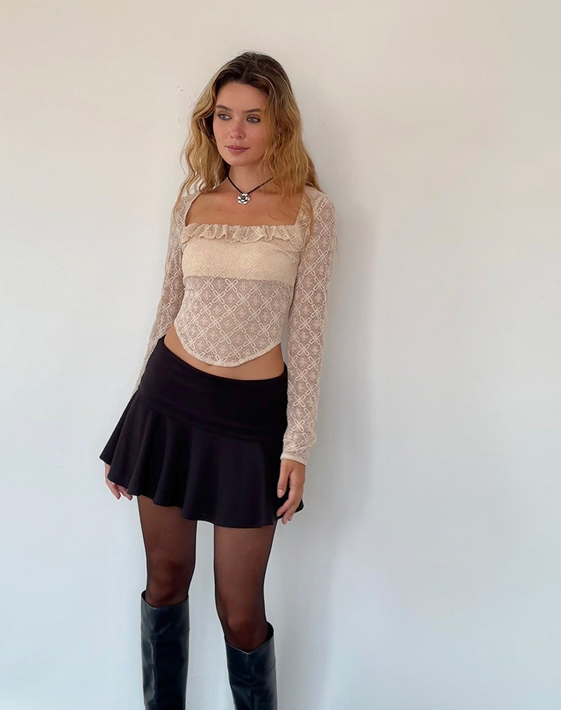 Image of Caelyn Langärmeliges Top aus strukturierter nackter Spitze