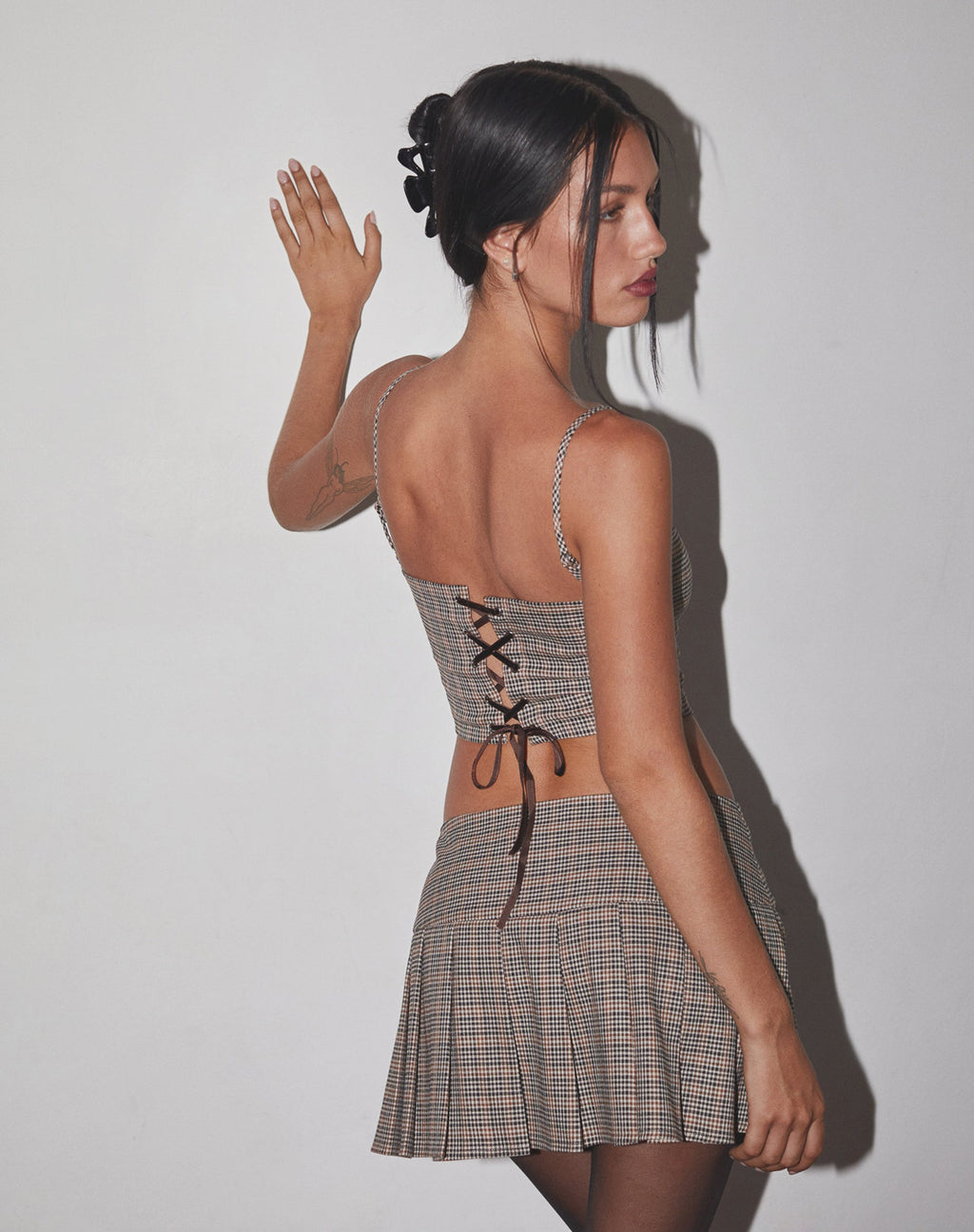 Calida Korsett-Top in Micro Check Braun