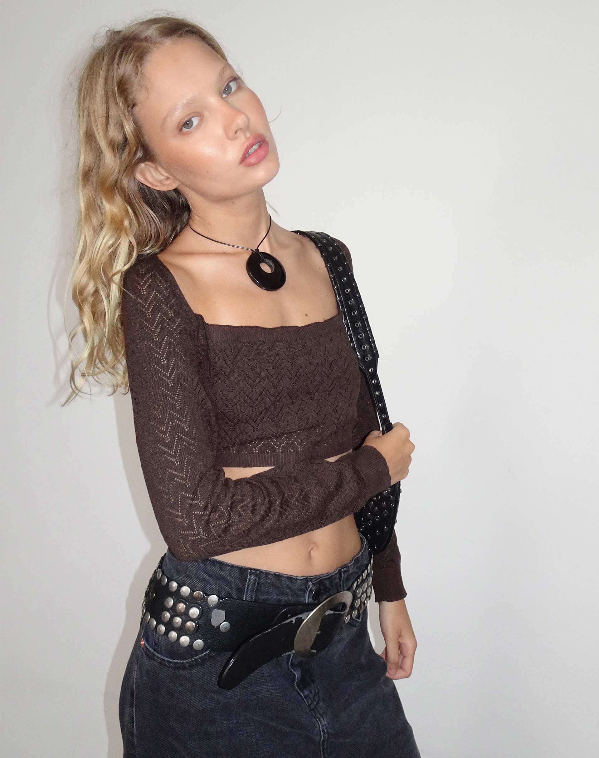 Abbildung: Calum Langarm-Top in Lightweight Pointelle Coffee