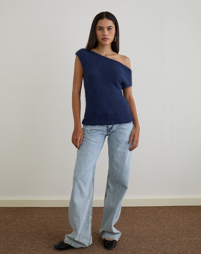 Calyce Top aus flauschigem Strick Navy