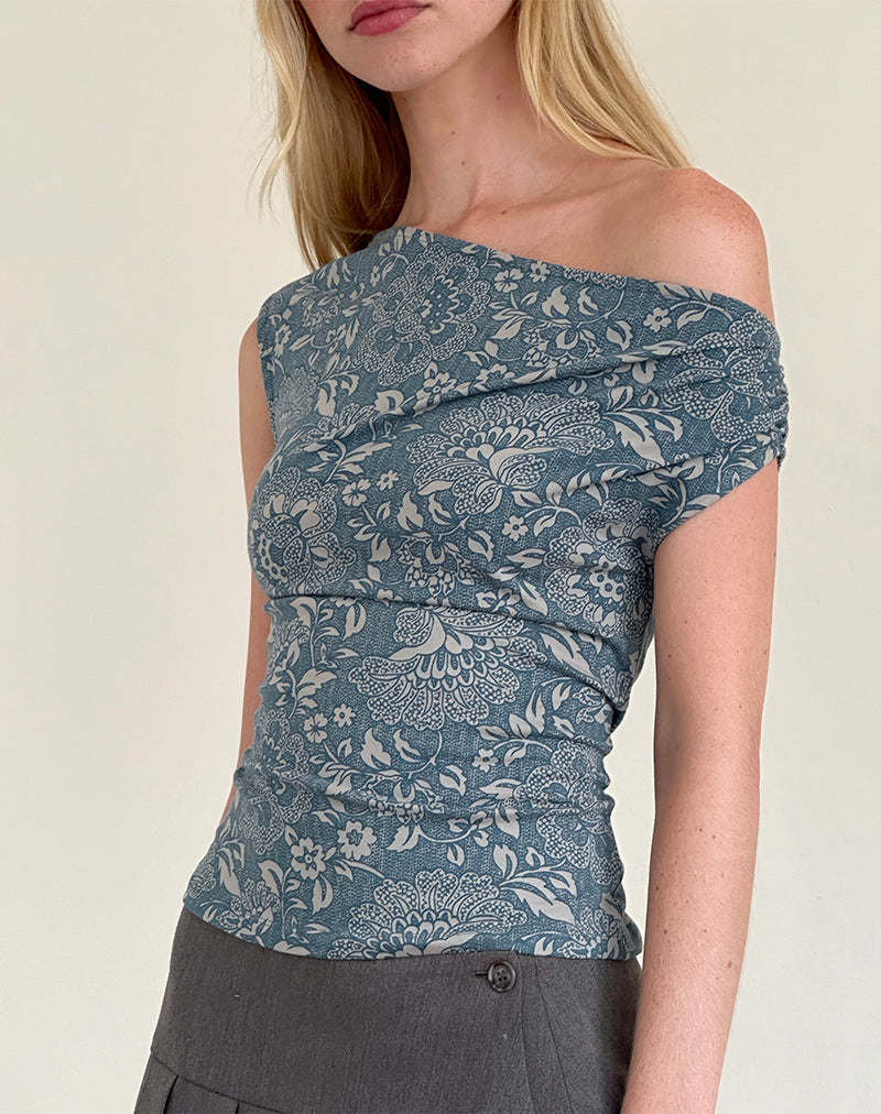 Bild von Calypso Top in Blau Ornate Print Lycra