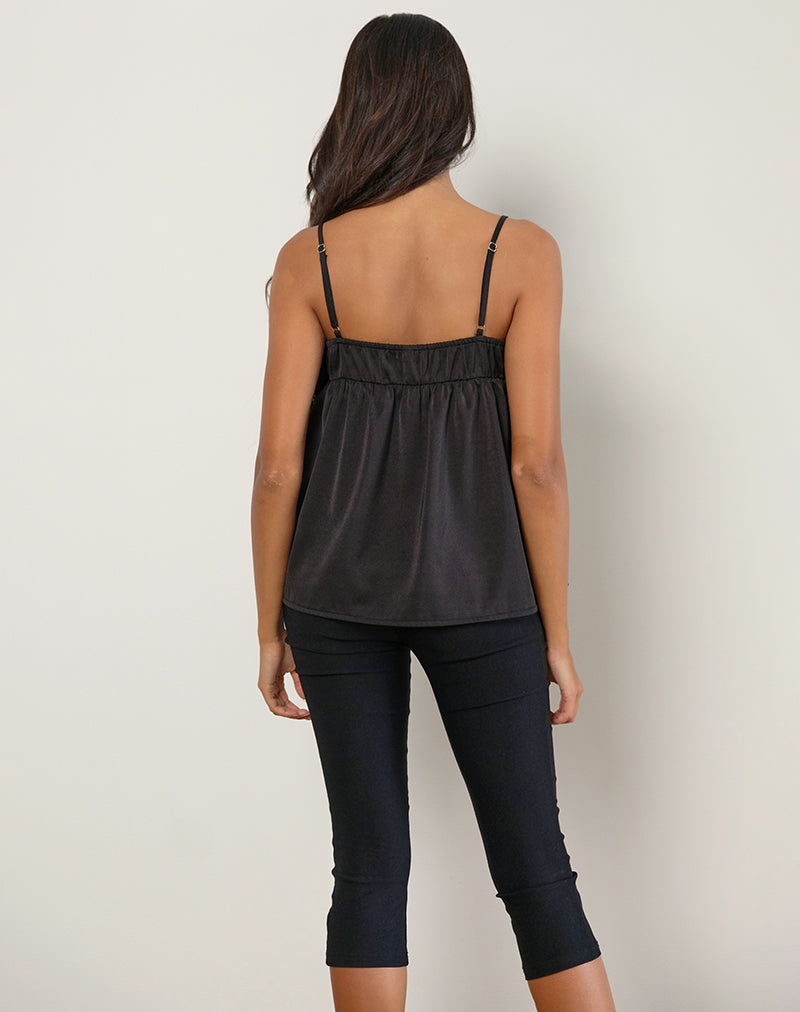 Camden Longline Cami Top in Satin Schwarz