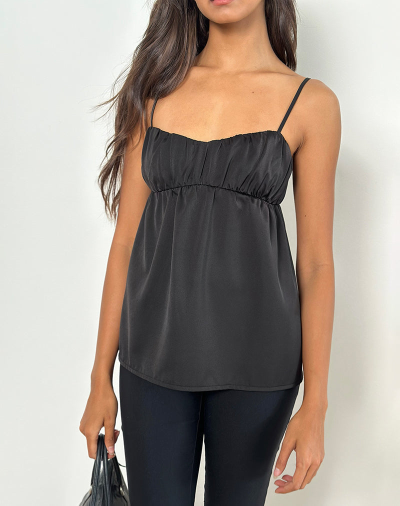 Camden Langarm-Cami-Top aus schwarzem Satin