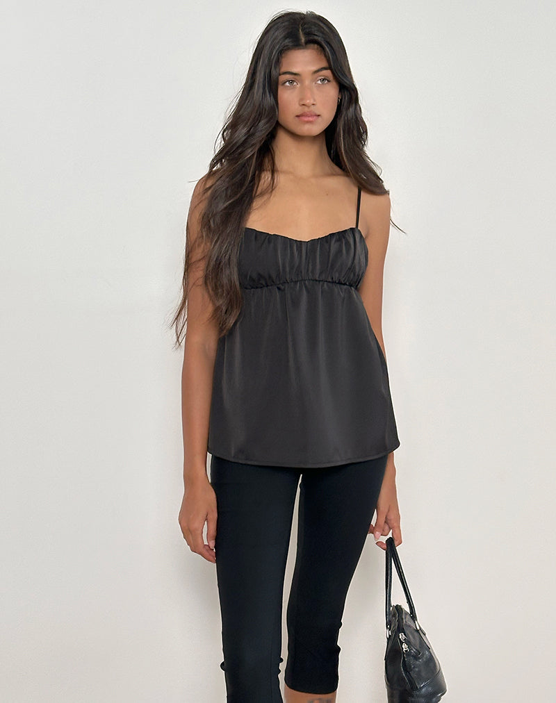 Camden Langarm-Cami-Top aus schwarzem Satin