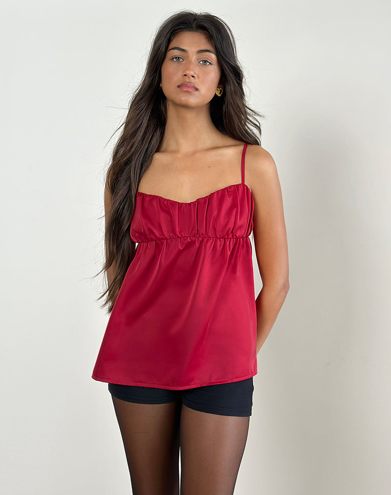 Camden Langarm-Cami-Top in Satin Rot