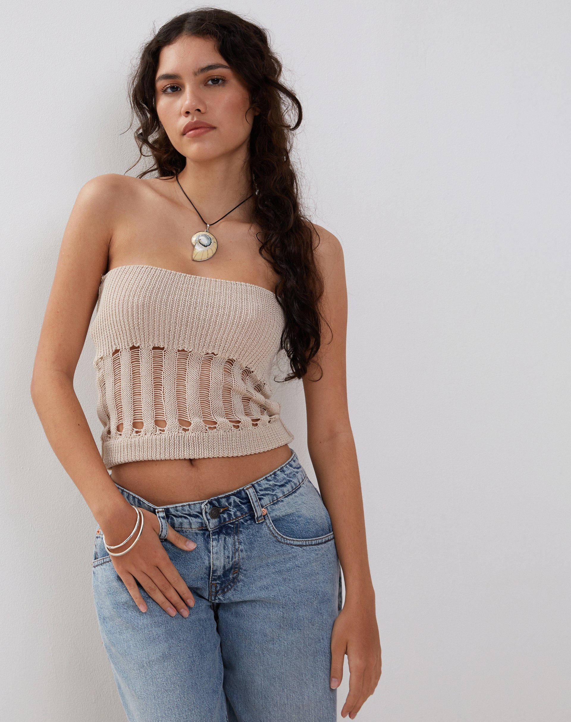 Image of Camille Gestricktes Tube Top in Neutral