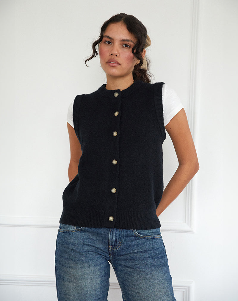Image of Camira Gestrickte Weste mit Knopfleiste in Schwarz