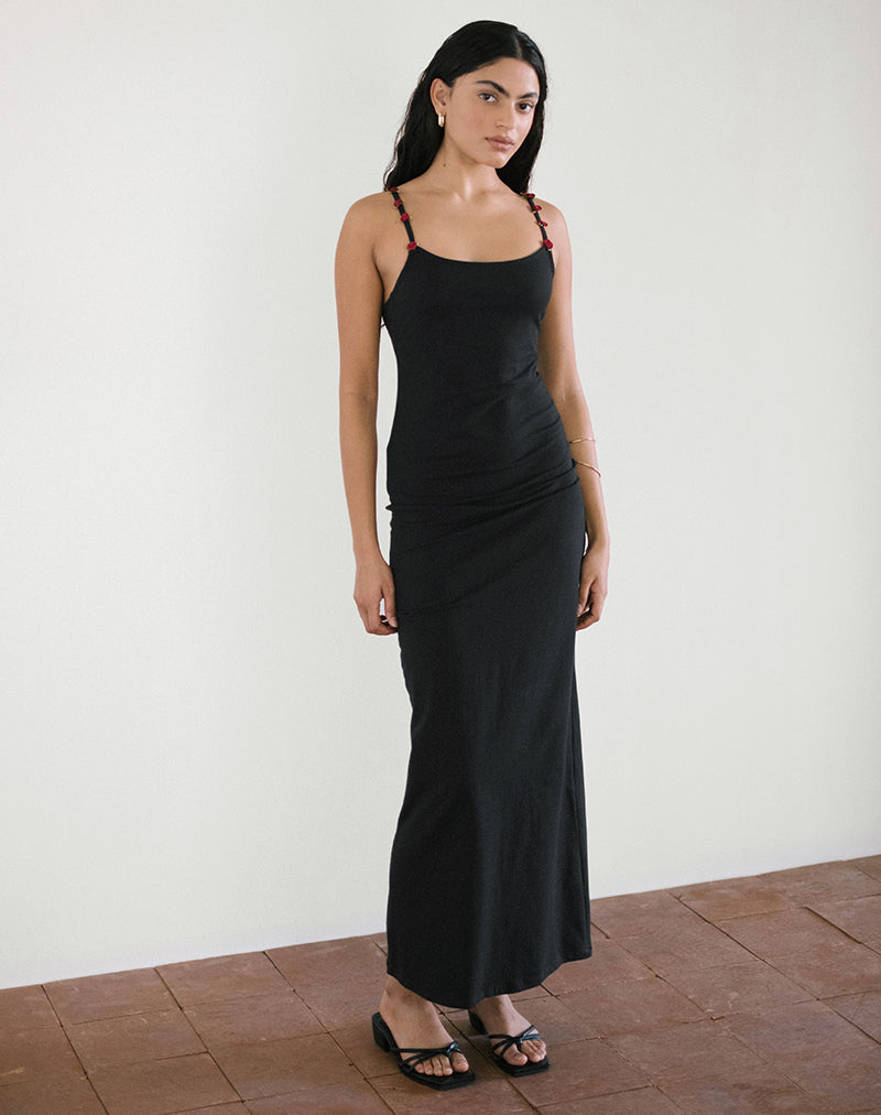 Cantana Maxikleid in Schwarz mit roter Rosette