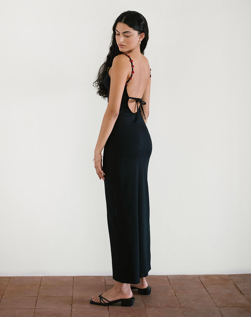 Abbildung von Cantana Maxikleid in Schwarz mit roter Rosette