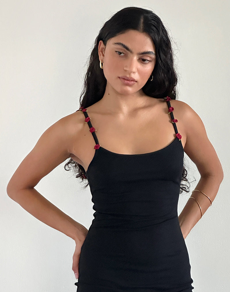 Abbildung von Cantana Maxikleid in Schwarz mit roter Rosette