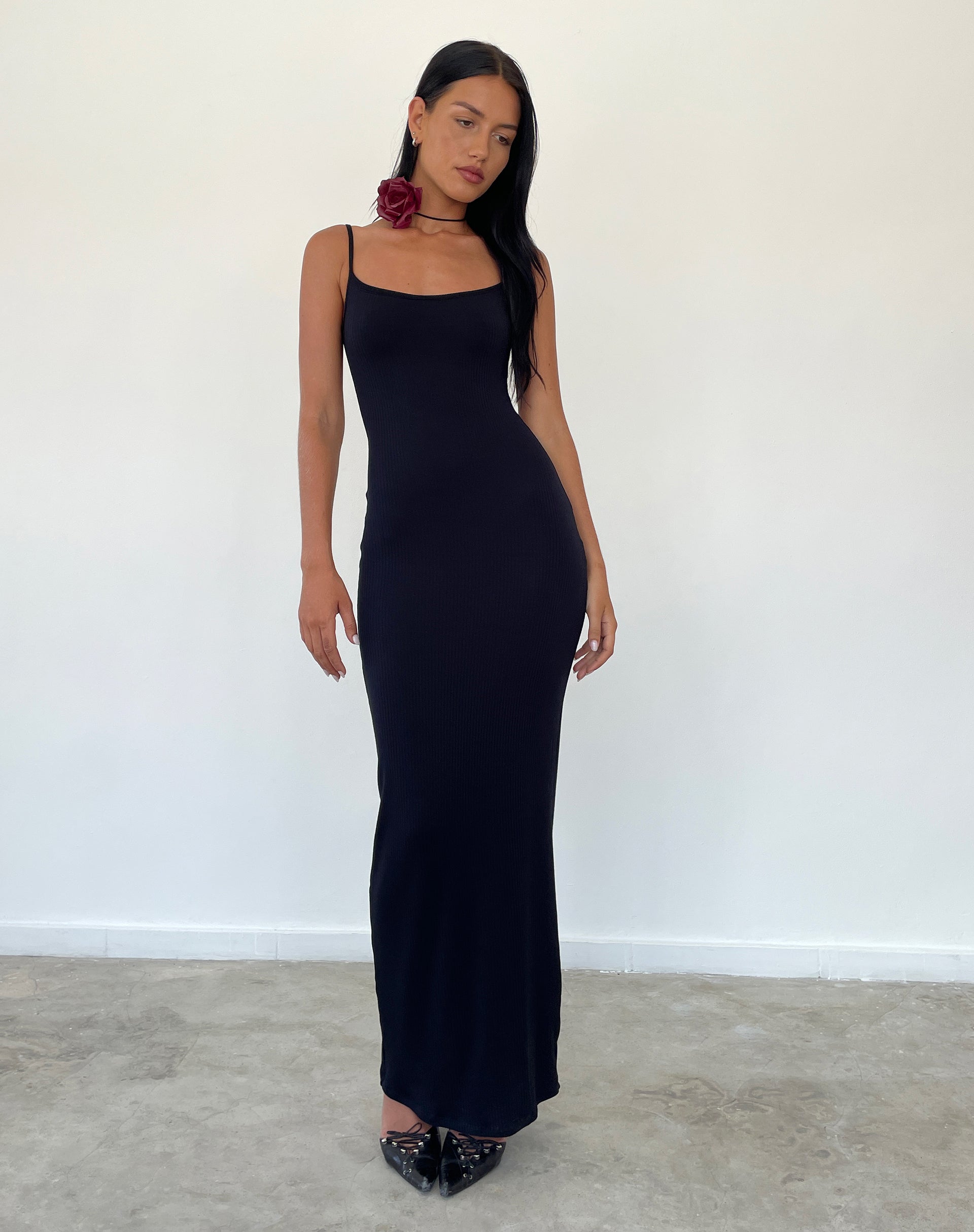 Image of Cantha Maxikleid mit Riemchen aus schwarzer Rippe