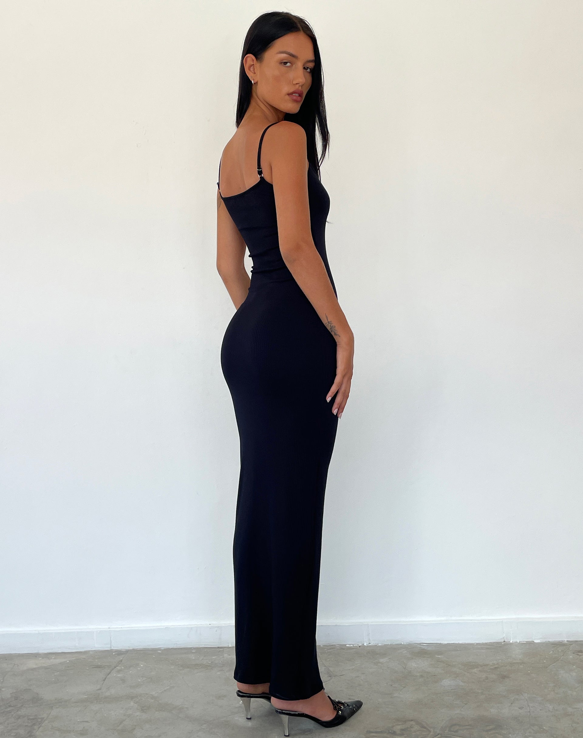 Image of Cantha Maxikleid mit Riemchen aus schwarzer Rippe