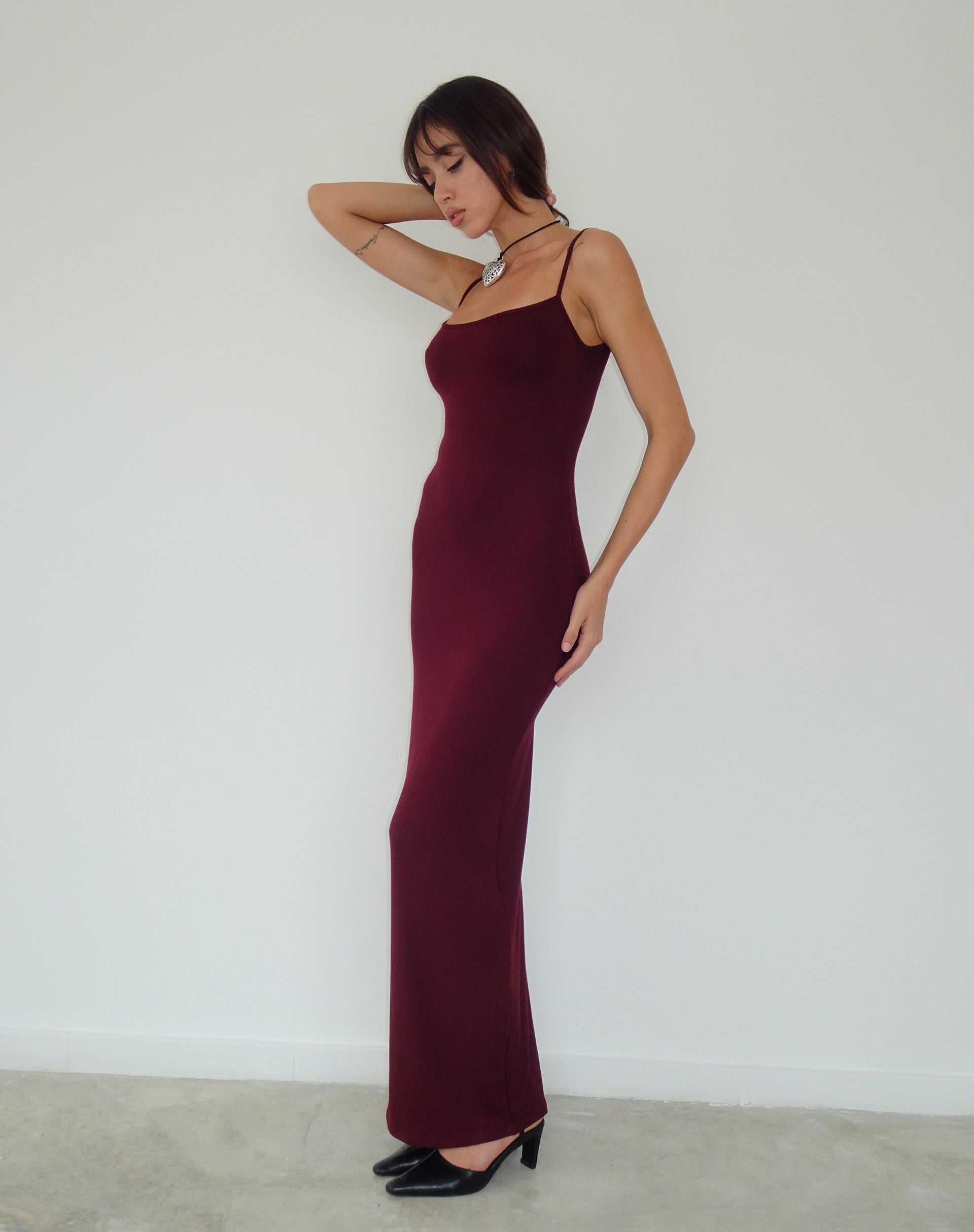 Image of Cantha Maxikleid in Rippe Burgund